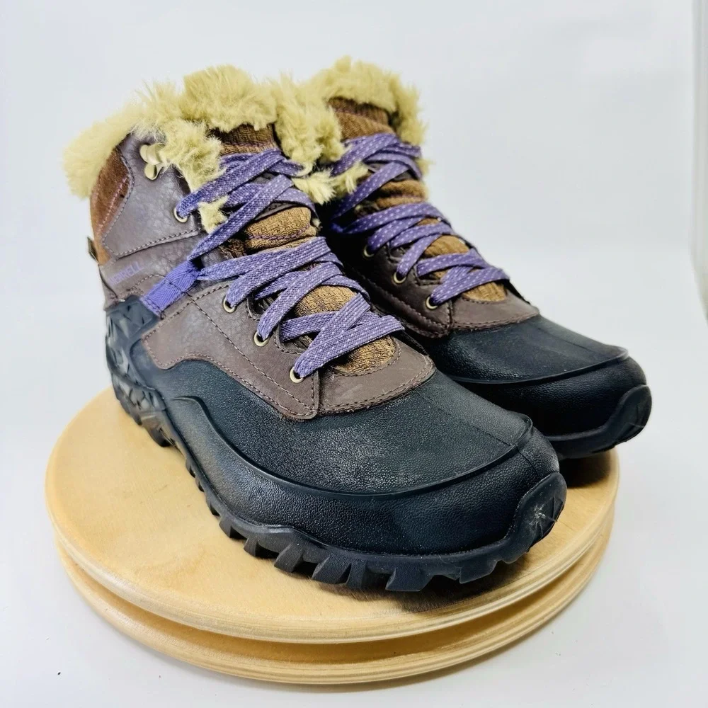 Merrell Fluorecein Shell 6 Women's Insulated Boots Size 7 Brown Winter Snow Rain